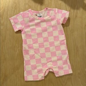 Pink checkered shortie onesie